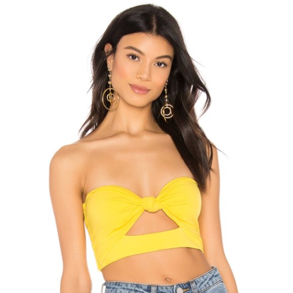 yellow strapless top
